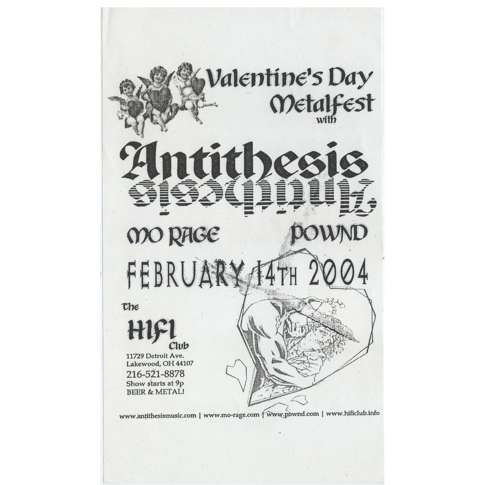 2004 Valentine's Day Metalfest Flyer Antithesis Soulless Hi-Fi Club Lakewood OH